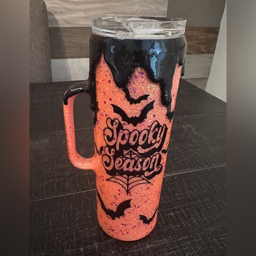 Spooky Season Orange Glitter Drip Tumbler